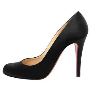Christian Louboutin Decollete 868 Black Satin Almond Toe Pumps- Size 39